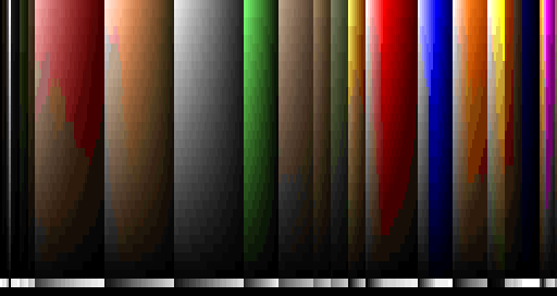 Таблица COLORMAP: 34 строки по 256 цветов, от ярких к тёмным
